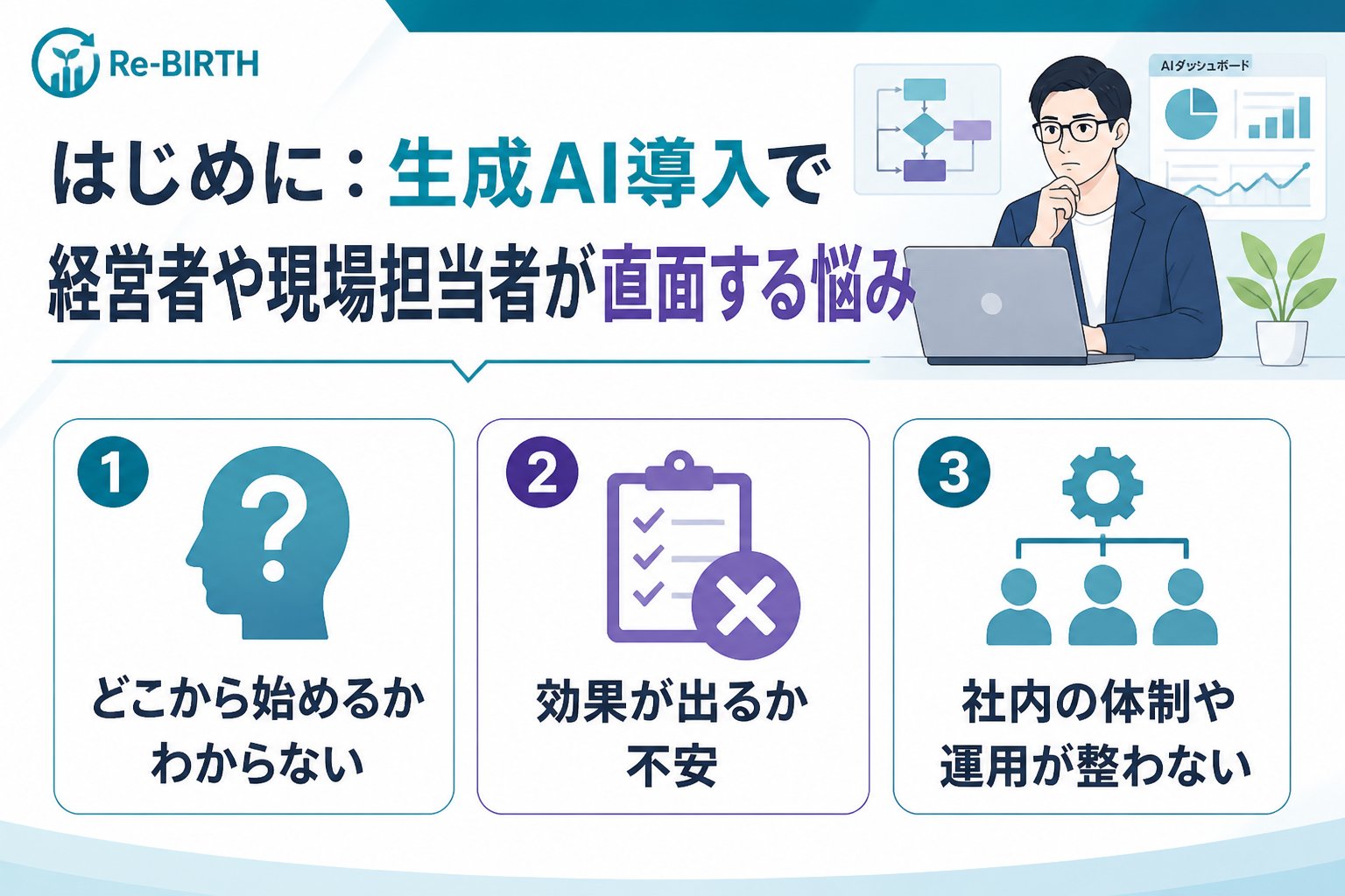 AI導入の失敗回避 はじめに:生成AI導入で経営者や現場担当者が直面する悩み
