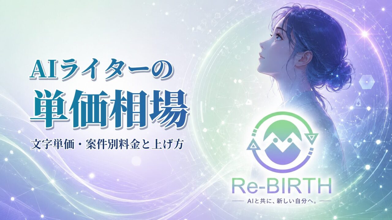 AIライターの単価相場｜文字単価・案件別料金と上げ方｜Re-BIRTH 固定ベース文字入れサムネイル