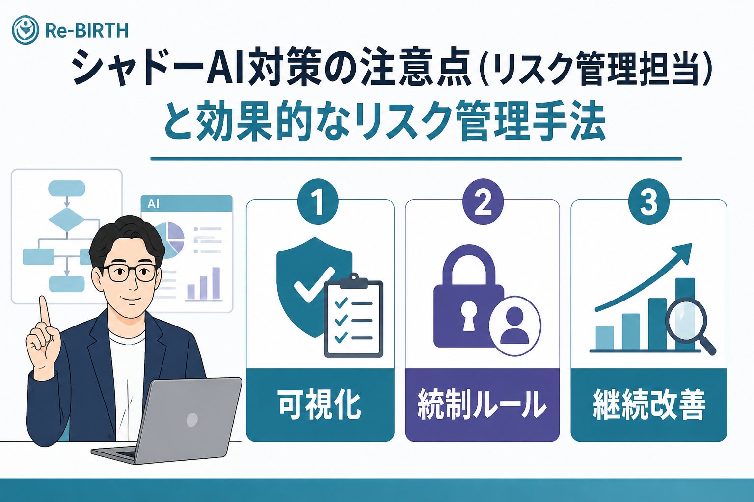 AI導入の失敗回避 シャドーAI、対策、リスク管理担当、注意点を含む見出し
