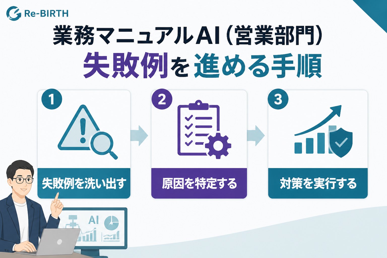 業務改善 業務マニュアル AI 営業部門 失敗例を進める手順