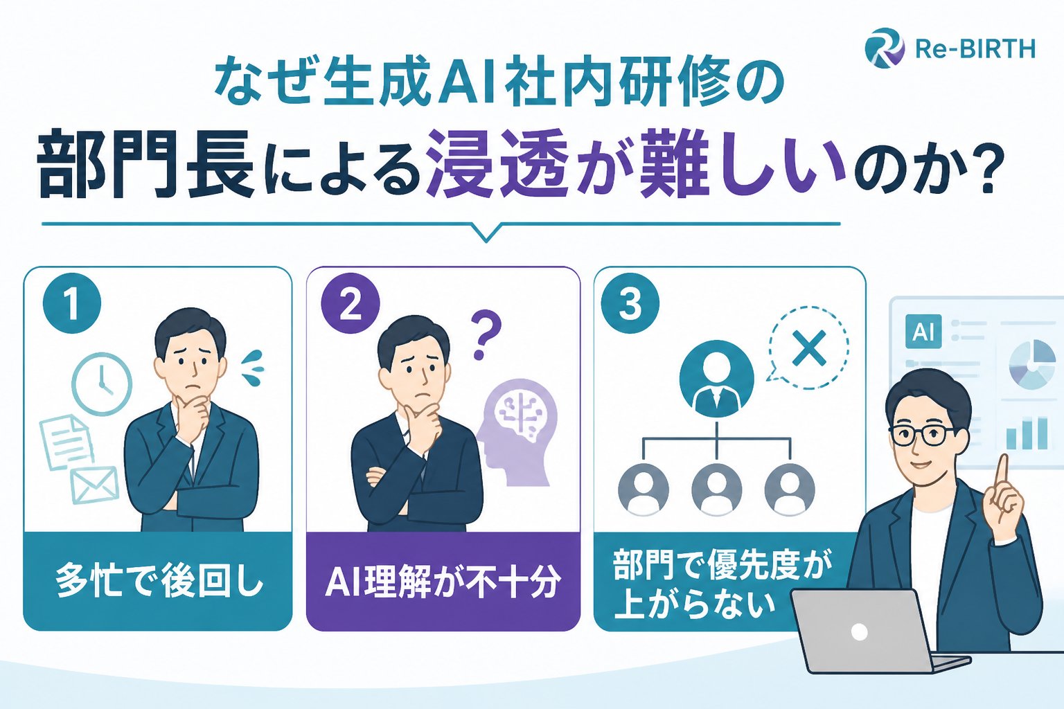 AI組織化 なぜ生成AI社内研修の部門長による浸透が難しいのか