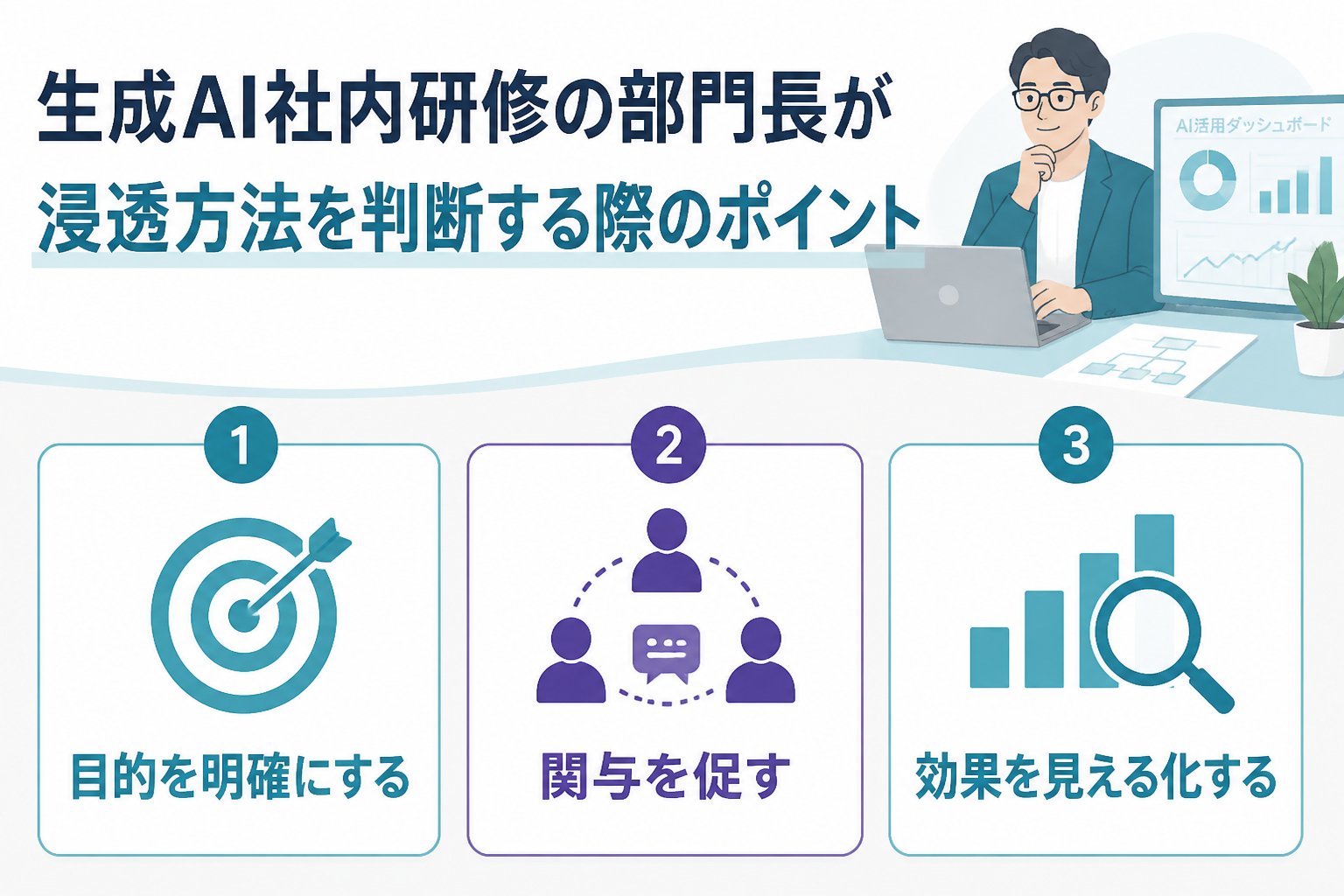 AI組織化 生成AI社内研修の部門長が浸透方法を判断する際のポイント